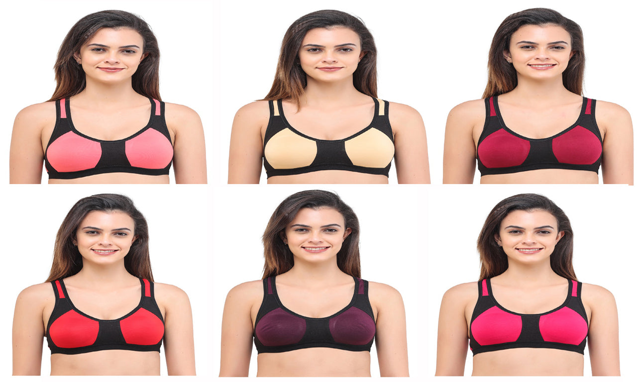 Gym Sports Bra Recer Back Assorted Colour 6 Pcs Pack