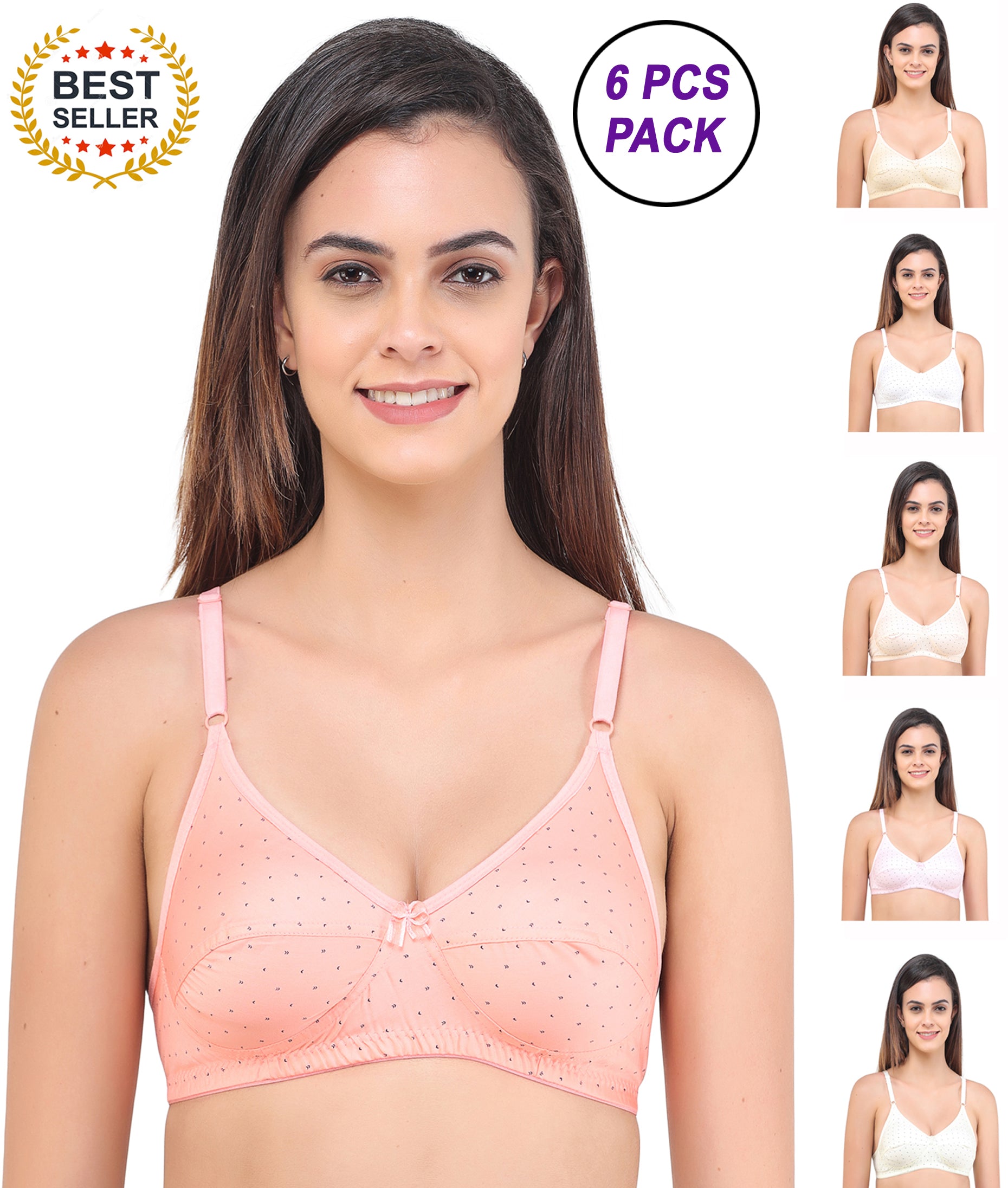 Women  Full Coverage Cotton Bra Assorted Colour 6 Pcs Pack
